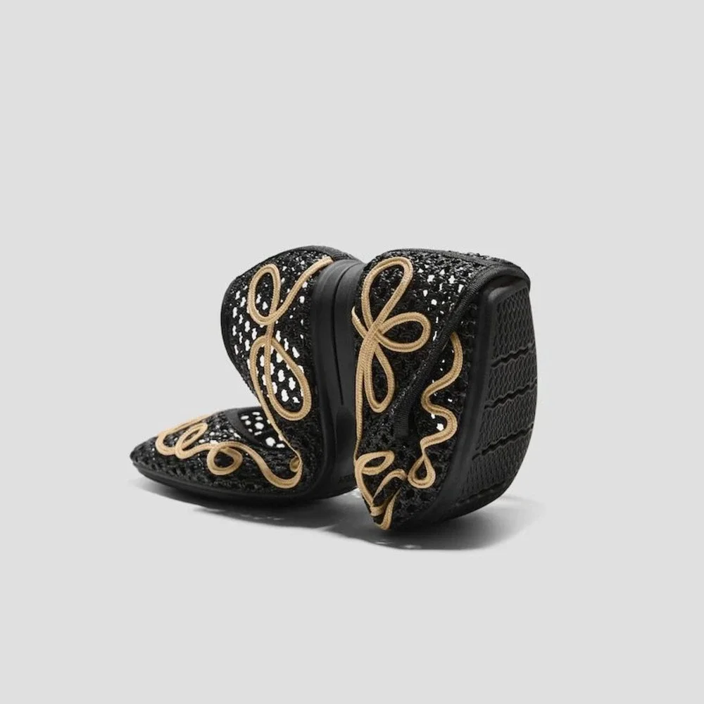 VIVAIA Makayla Black Natural Mesh Embroidered Square Toe Flats EU 39.5 US 8.5